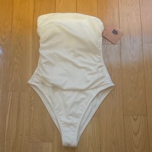 Shade & Shore Cream Strapless Swimsuit